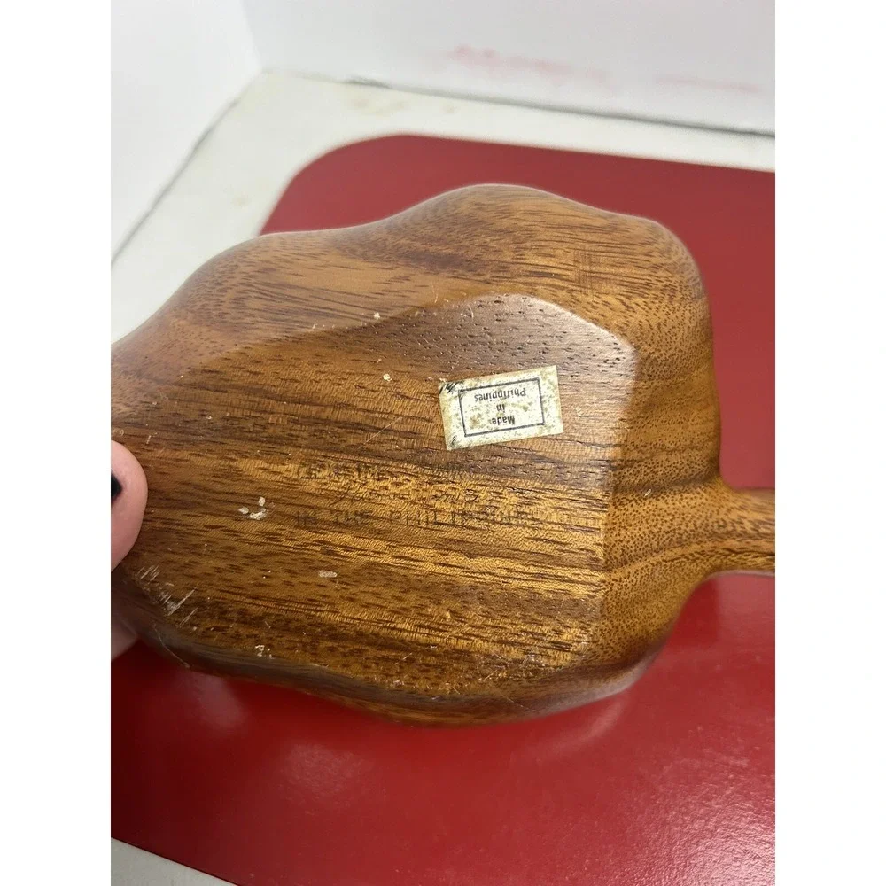 2‎ Vintage Monkey Pod Wood Leaf  Snack Bowl Trinket Dish Tiki Set Philippines